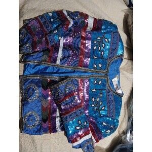 Vintage Leslie Fay  Pure Silk Beaded Jacket Size Large